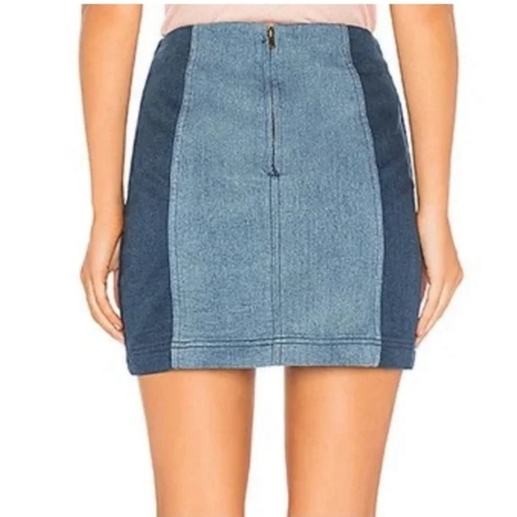 Free People Two Tone black panel denim jean mini Skirt Stretchy Tight sz 6 - Picture 3 of 13
